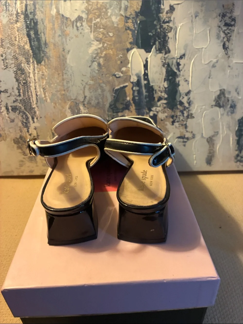 EUC !Kate Spade  Black Patent Leather Slingback Sabina Loafers w/ Gold Size 7M